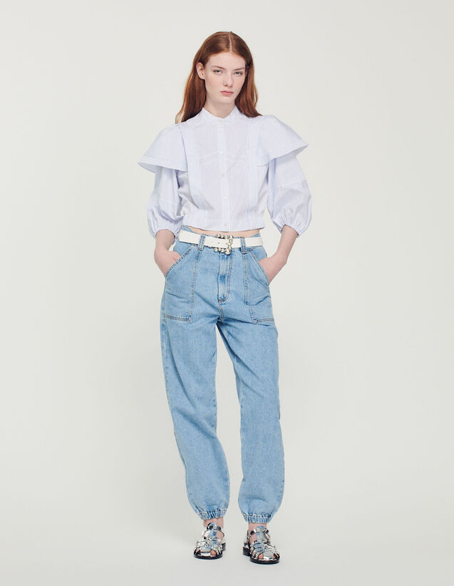 Cropped Striped Shirt : Shirts color White / Blue