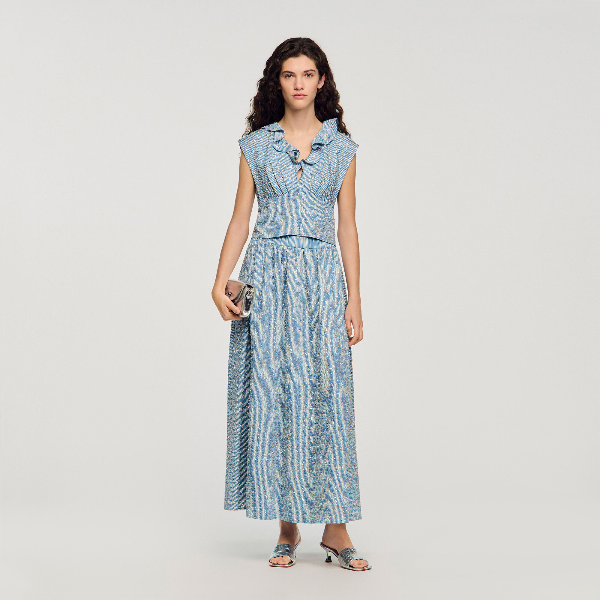 Long Sequined Skirt : Skirts & Shorts color Blue