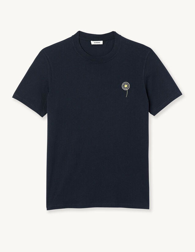 Cotton T-Shirt With Dandelion Embroidery : T-shirts & Polo shirts color Navy Blue