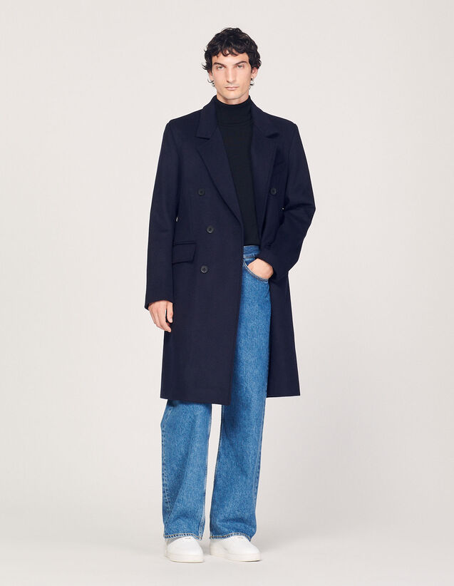 Double-Breasted Wool Cloth Coat : Trench coats & Coats color Navy Blue