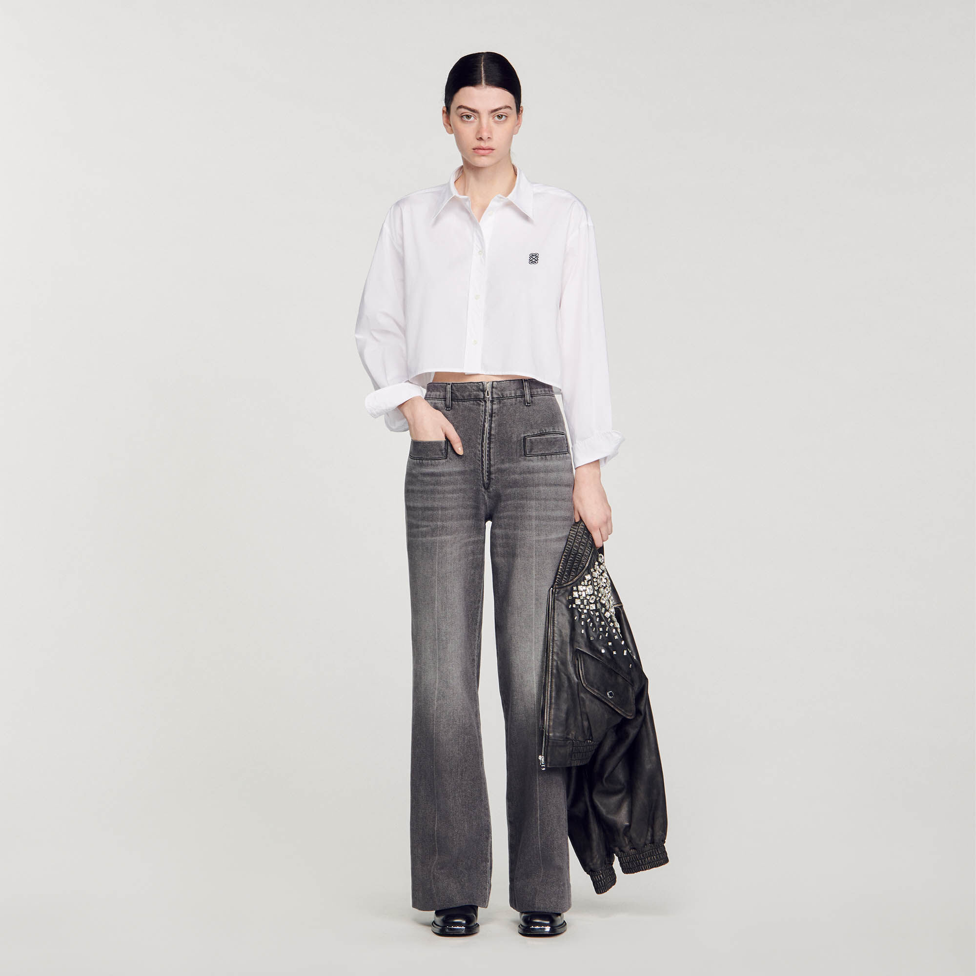 Cropped Poplin Shirt : Shirts color white