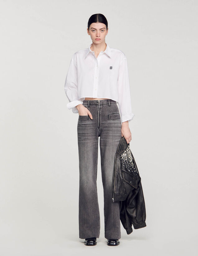 Cropped Poplin Shirt - SFPCM01076 | sandro-paris.com Cropped Poplin Shirt : Shirts color white
