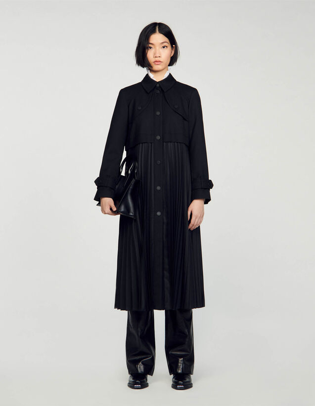 Pleated Trench Coat : Coats color Black