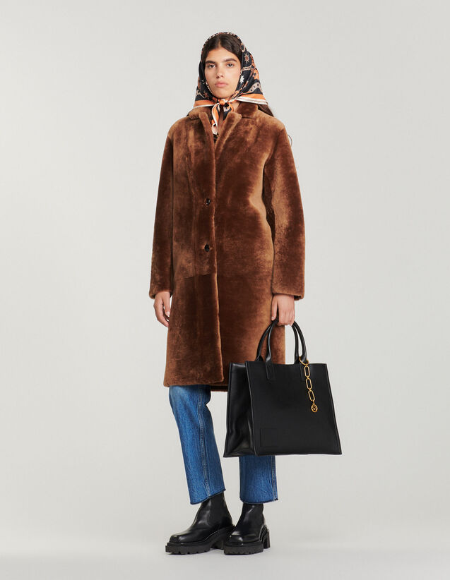 Mid-Length Sheepskin Coat : Coats color Beige