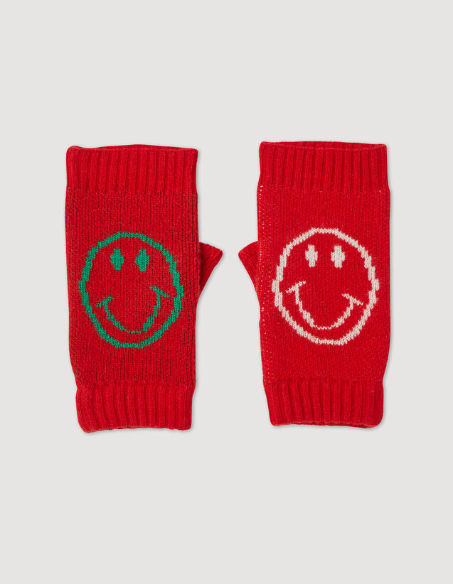 Smiley Fingerless Gloves : Christmas Collection color Red
