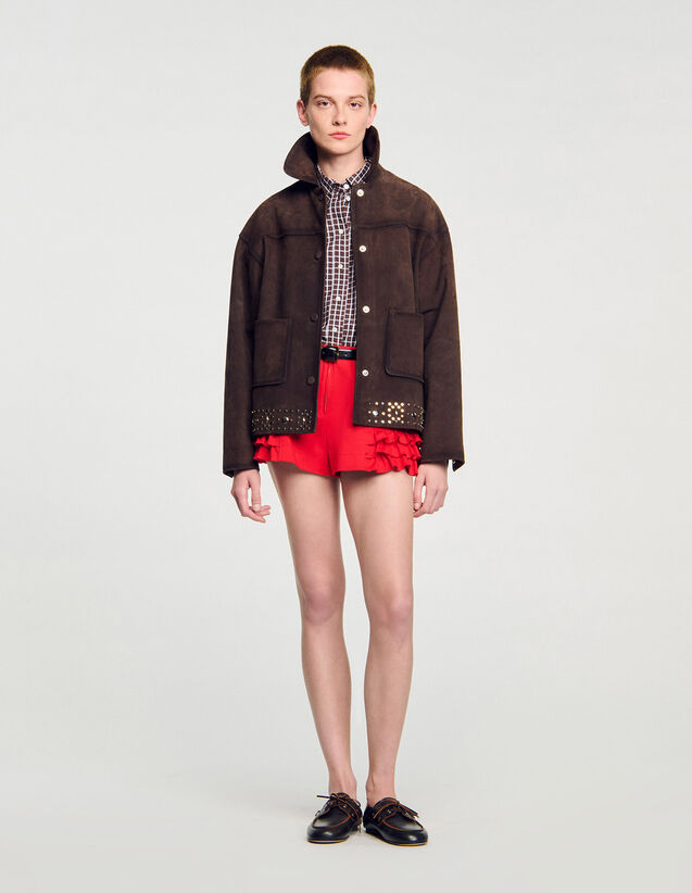 Studded Suede Leather Jacket - SFPBL01163 | sandro-paris.com Studded Suede Leather Jacket : Blazers & Jackets color Brown