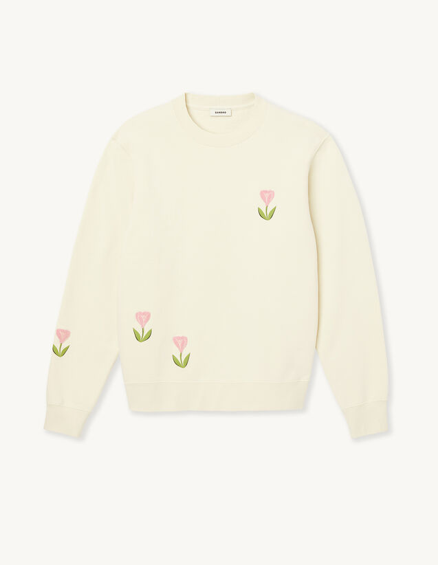 Embroidered Tulip Sweatshirt : Sweatshirts color Ecru