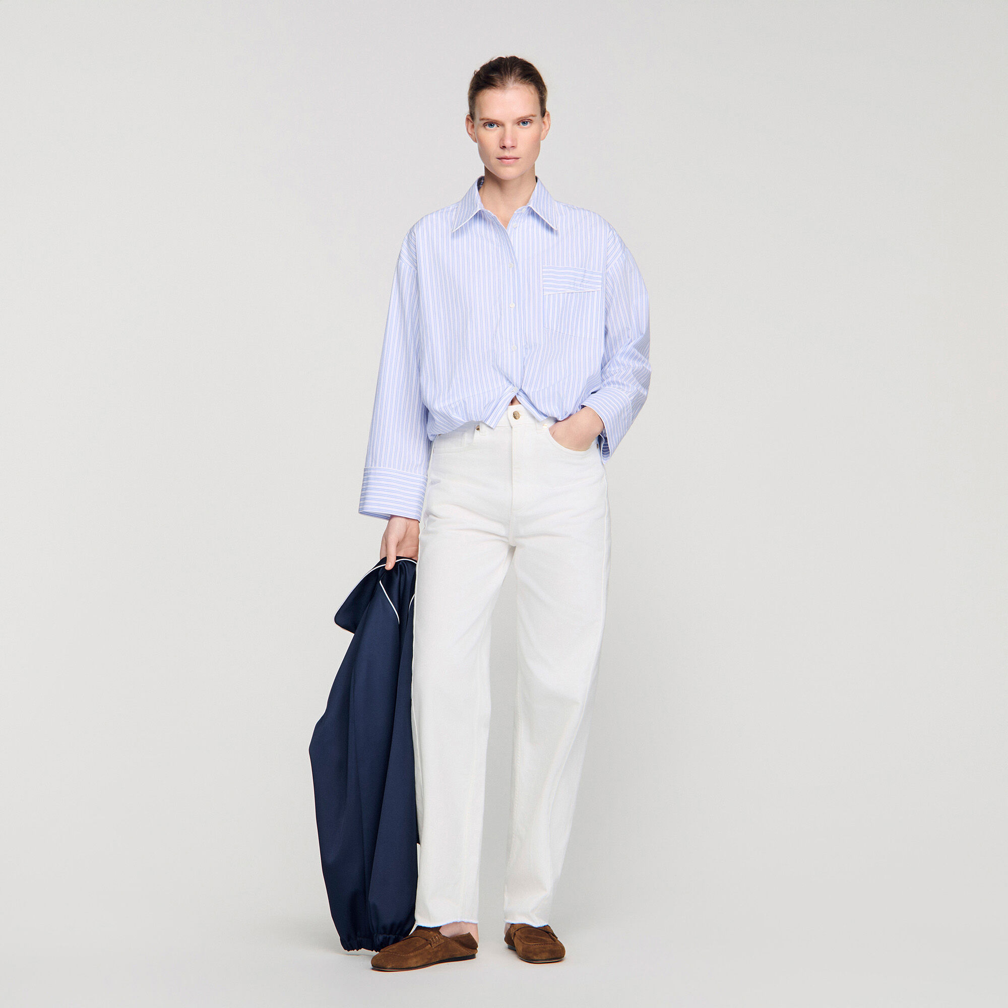 Cropped Striped Shirt : Shirts color Blu / White