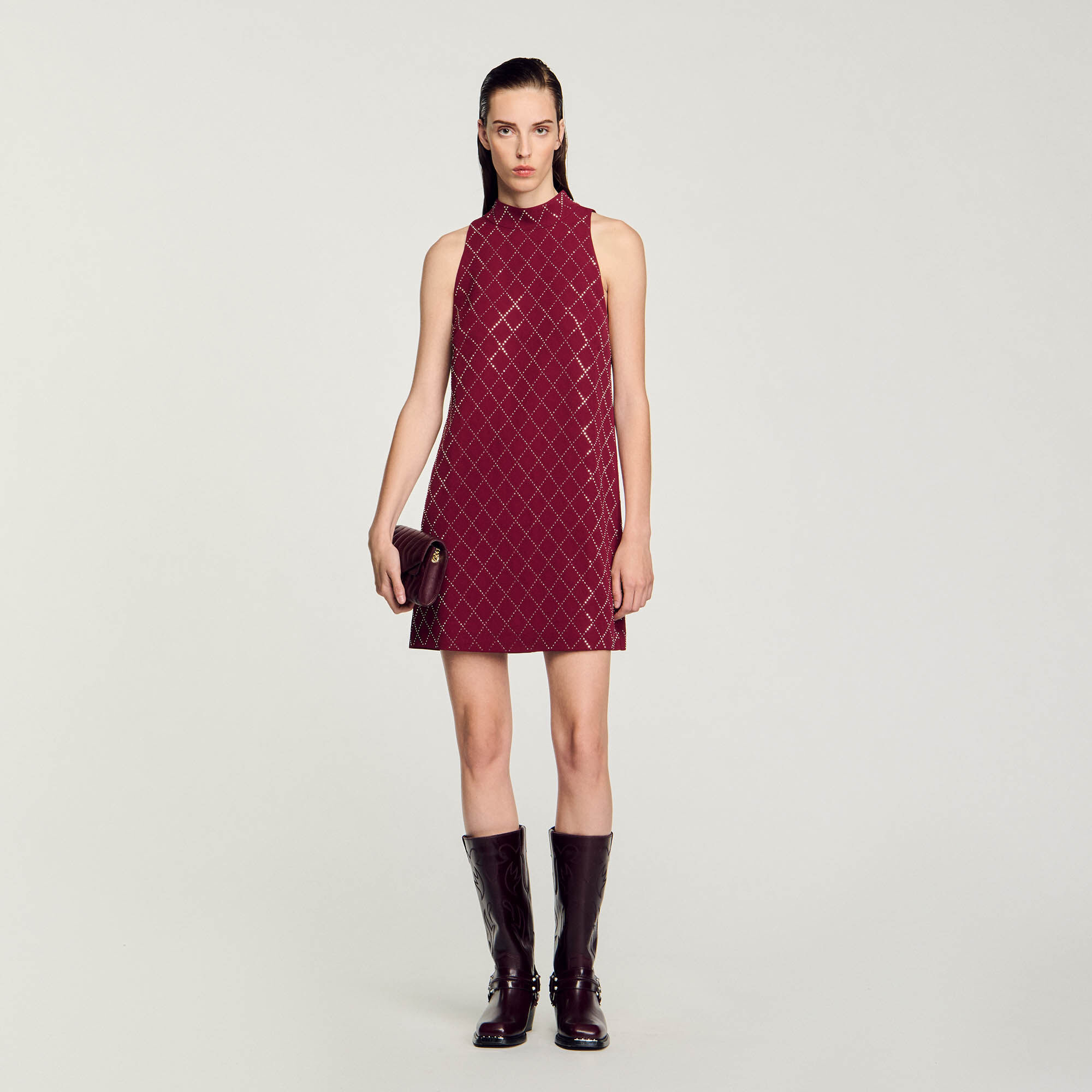 Studded Diamond Short Dress : Dresses&nbsp; color Bordeaux