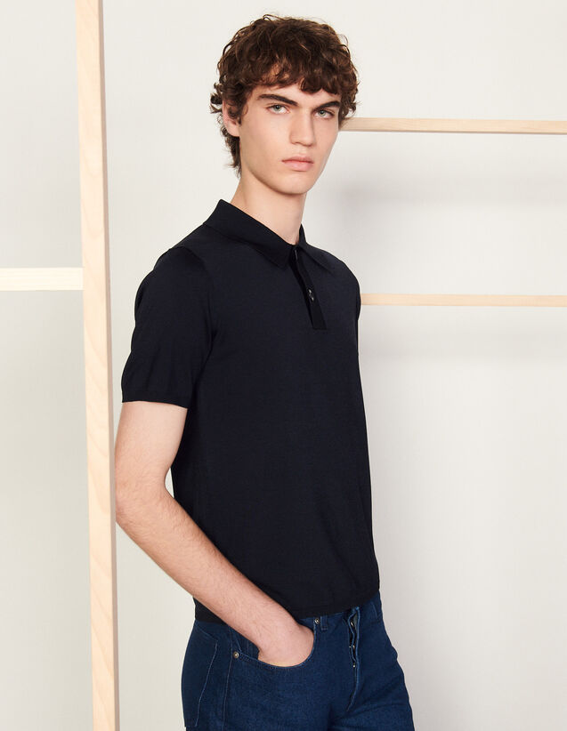Short-Sleeve Knitted Polo Shirt - SHPTR00382 | sandro-paris.com Short-Sleeve Knitted Polo Shirt : Sweaters & Cardigans color Black