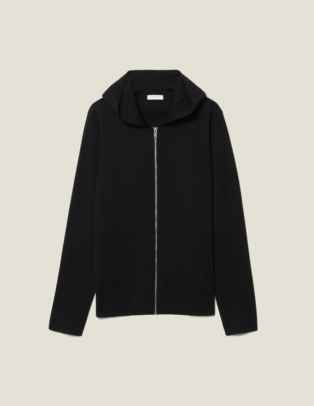 Zipped Cardigan With Hood : Sweaters & Cardigans color Black