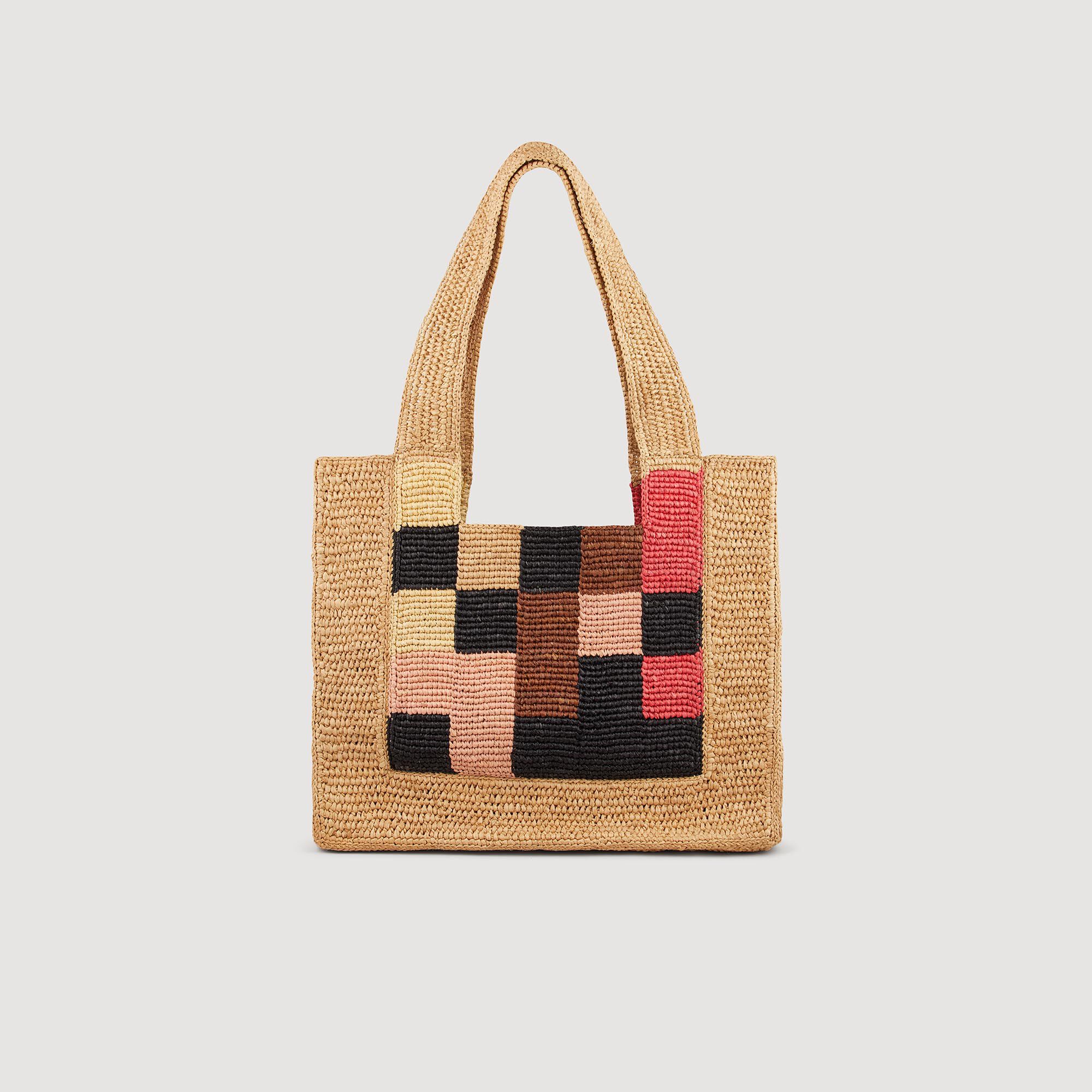 Small Checkerboard Raffia Tote Bag : Bags&nbsp; color Multi-Color