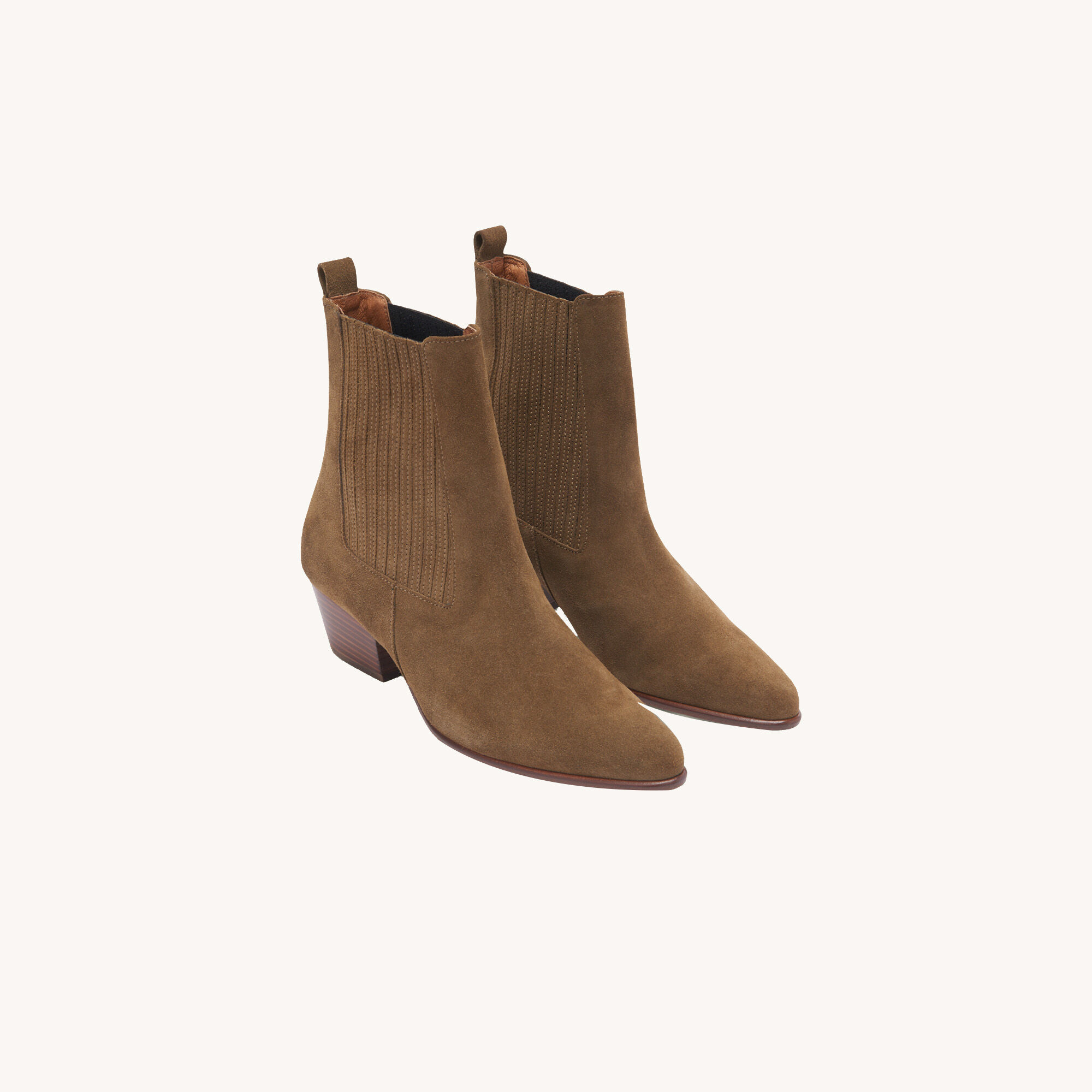 Leather Ankle Boots With Elastic : Shoes&nbsp; color Olive Green