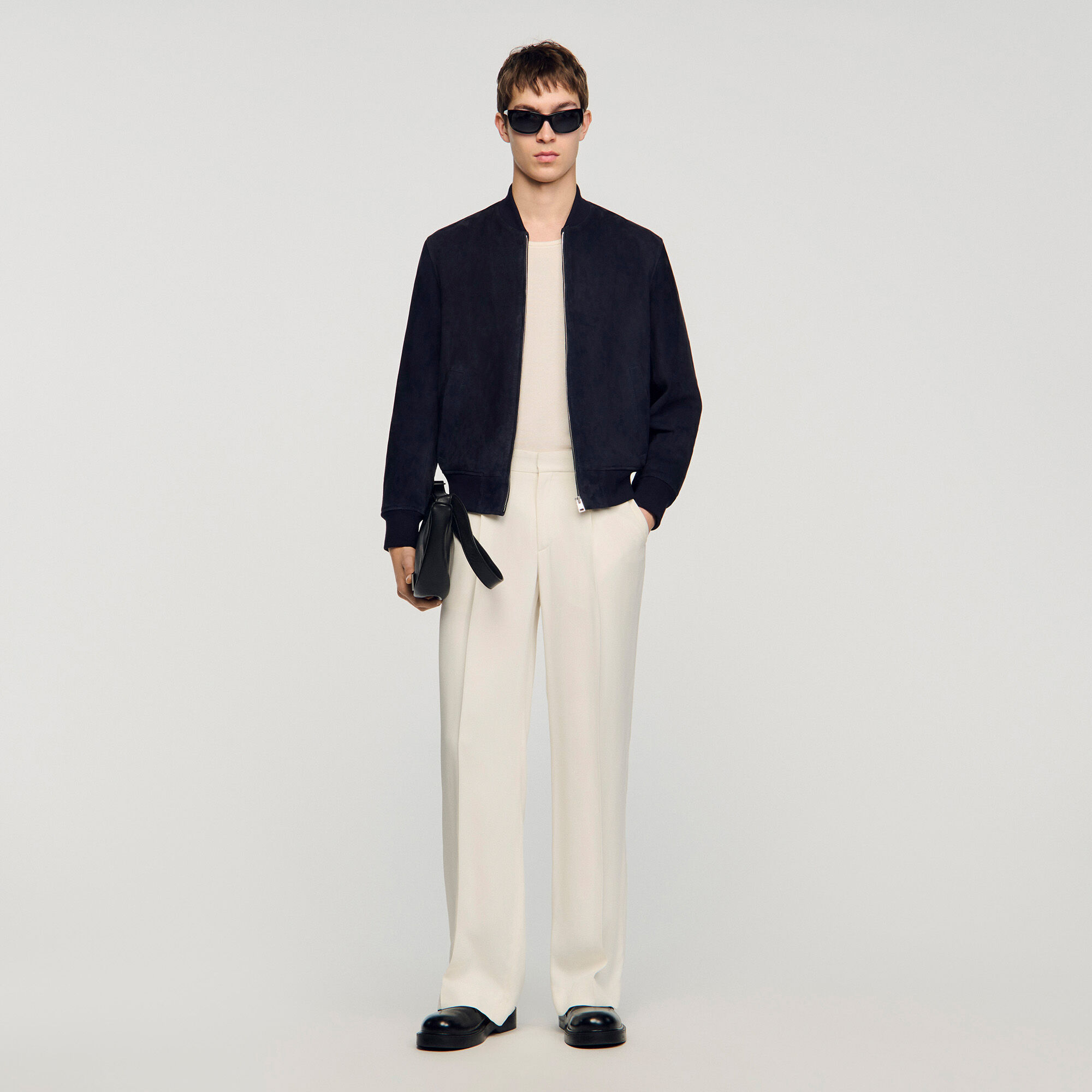 Suede Zip-Up Jacket : Jackets & Coats color Navy Blue