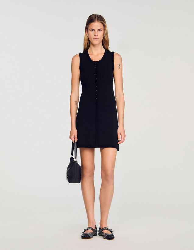 Short Ribbed Knit Dress - SFPRO04455 | sandro-paris.com Short Ribbed Knit Dress : Dresses color Black