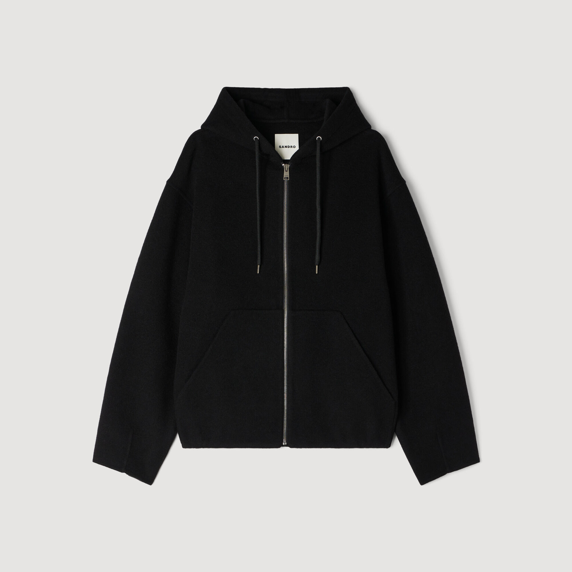 Hooded Zip-Up Wool Jacket : Jackets & Coats color Black