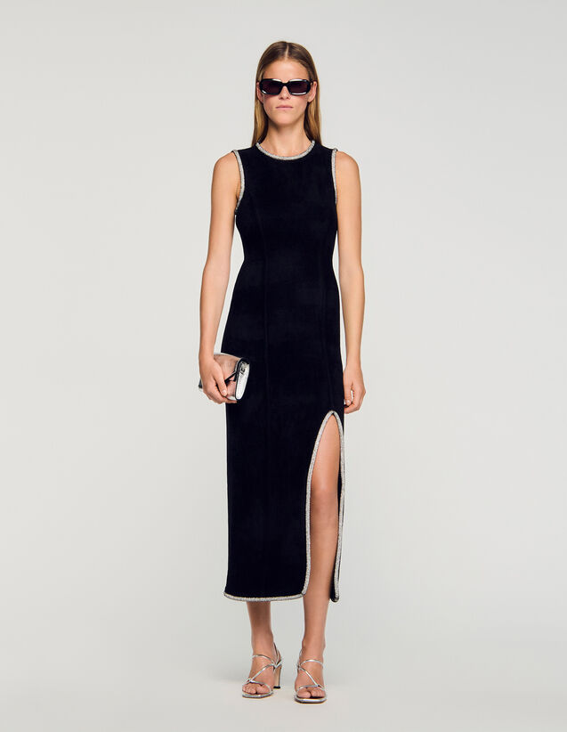 Rhinestone Slit Maxi Dress - SFPRO04581 | sandro-paris.com Rhinestone Slit Maxi Dress : Dresses color Black