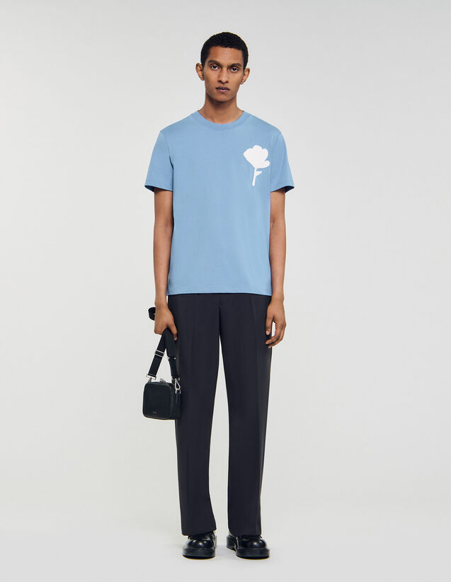 T-Shirt With Flower Patch - SHPTS01734 | sandro-paris.com T-Shirt With Flower Patch : T-shirts & Polo shirts color Chambray