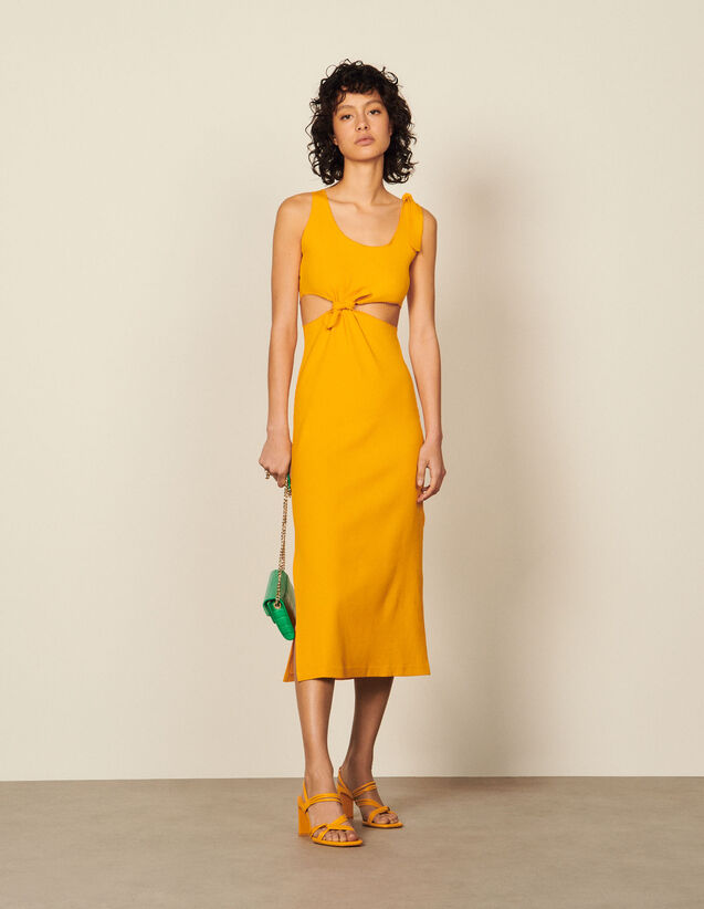 Midi Dress With Openwork On The Sides : Dresses color Clementine