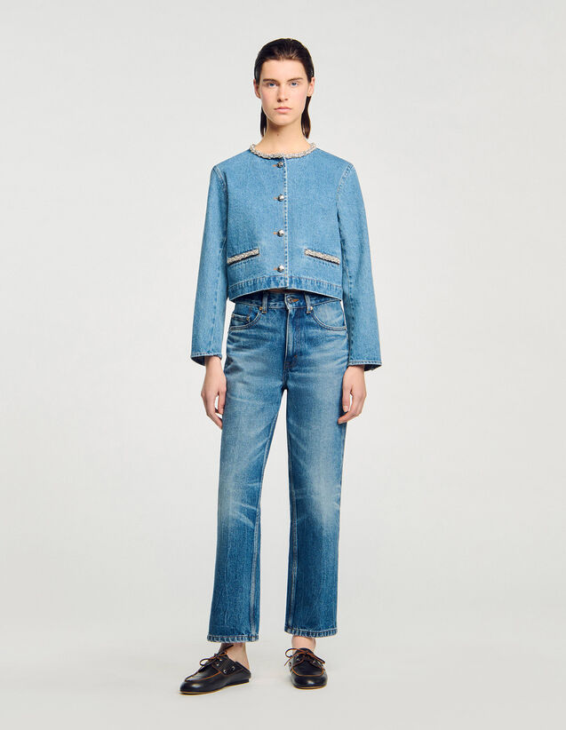Rhinestone Denim Jacket - SFPBL01187 | sandro-paris.com Rhinestone Denim Jacket : Blazers & Jackets color Blue Jean