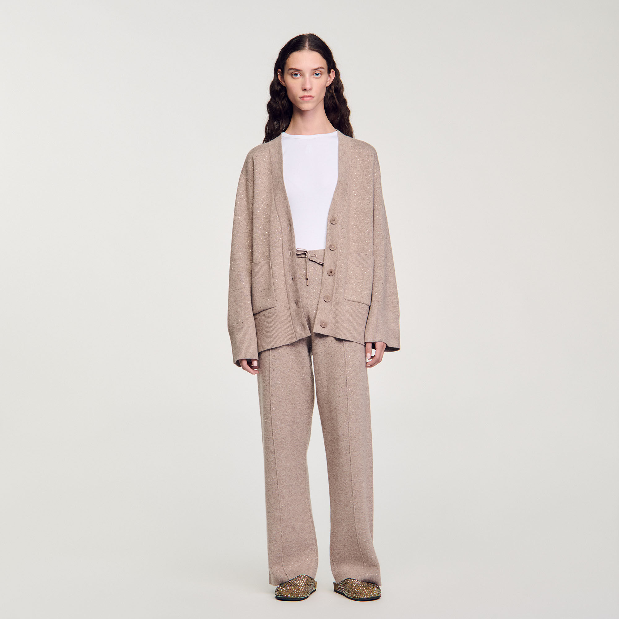 Long Rhinestone Cardigan : Sweaters & Cardigans&nbsp; color Beige