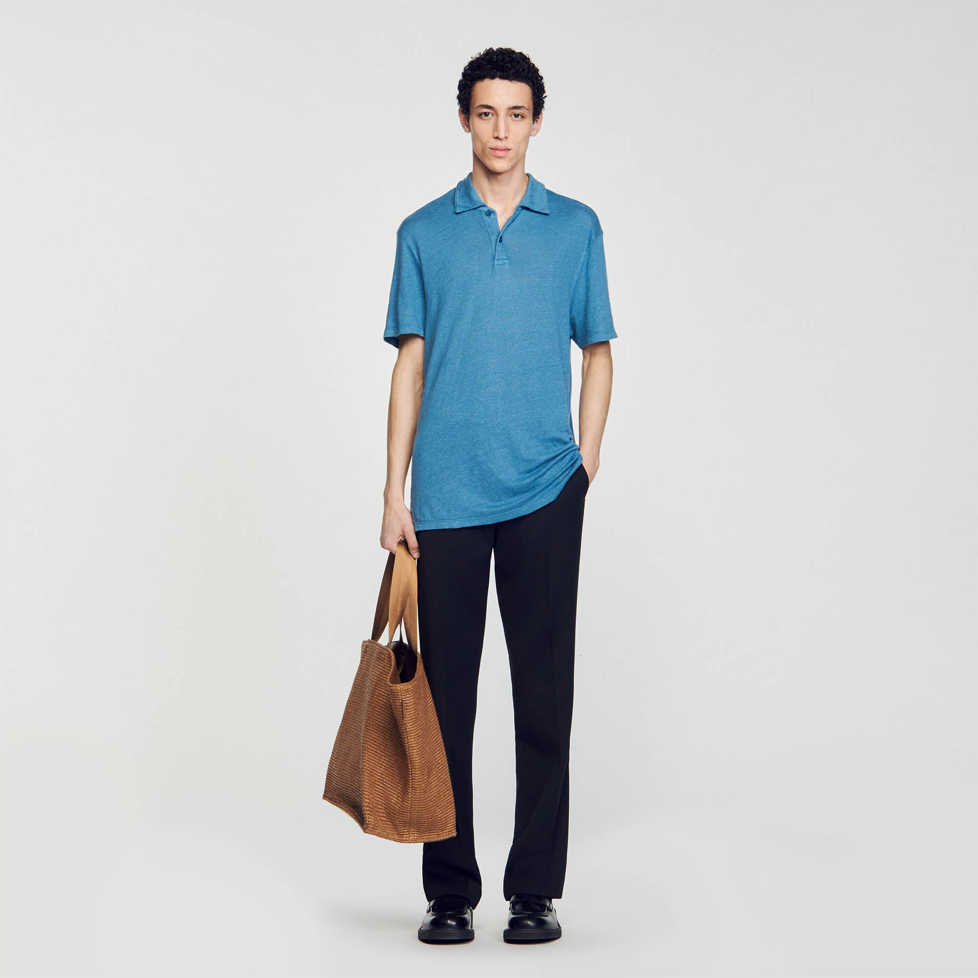 Linen Polo Shirt : Tops & T-shirts color Azure