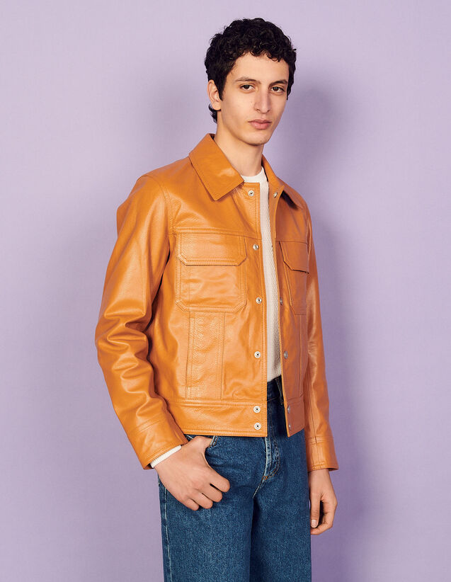 Leather Jacket : Trench coats & Coats color Orange