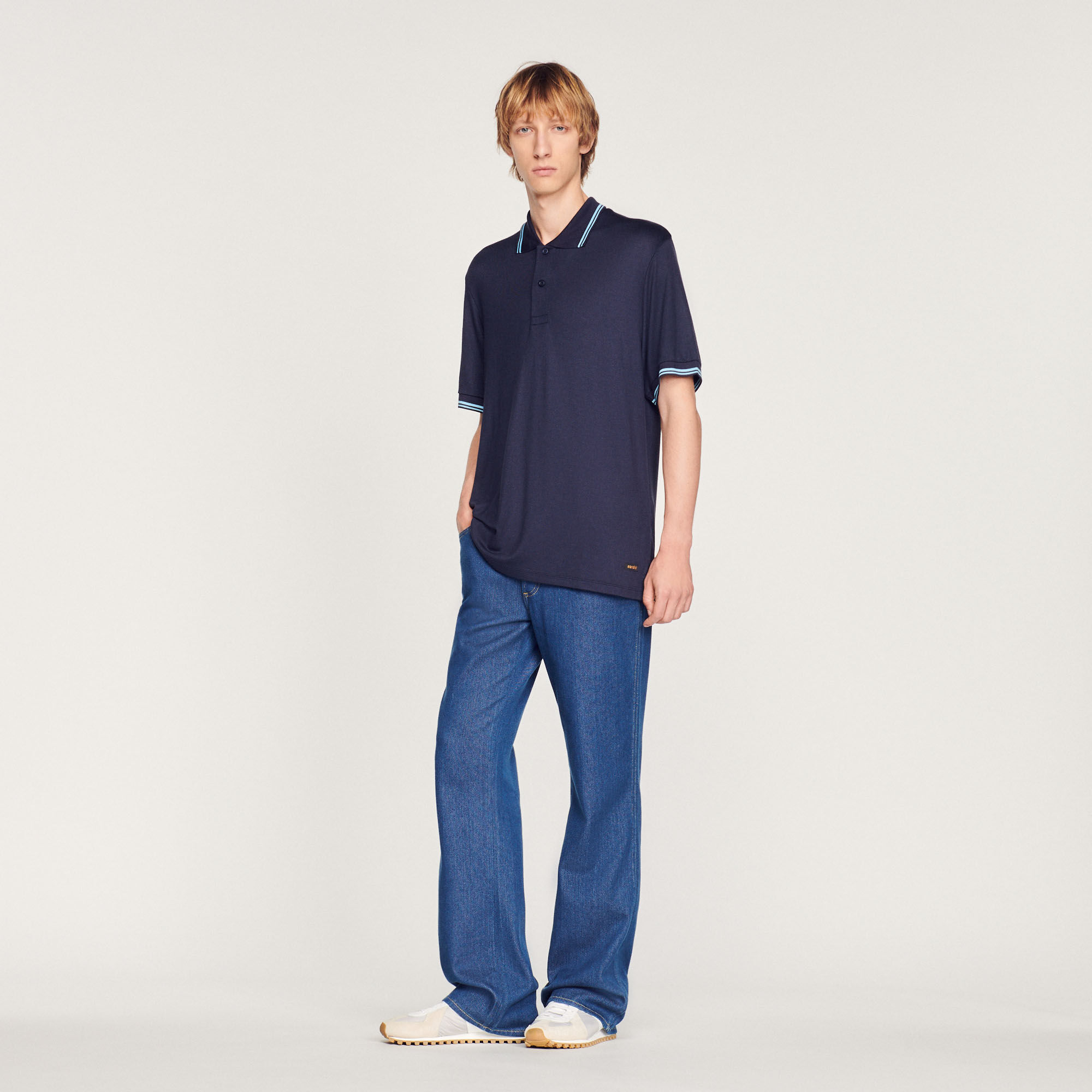 Polo Shirt With Edging : Tops & T-shirts color Navy Blue
