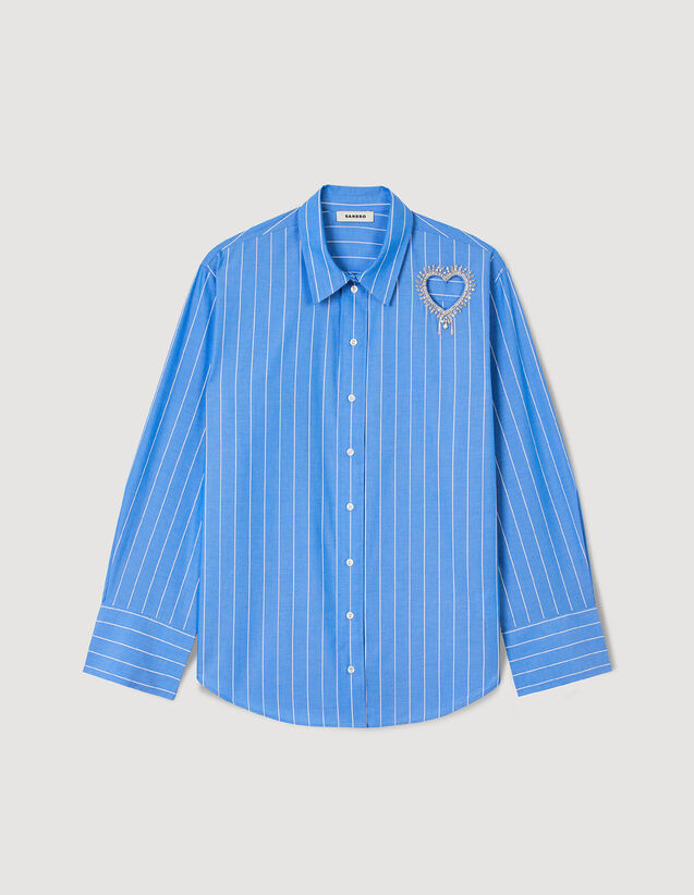 Stripy Shirt With Rhinestone Heart : Shirts color Sky Blue
