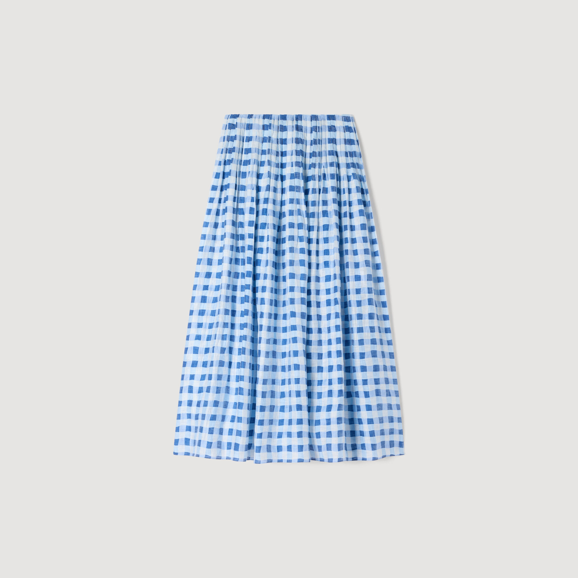 Long Gingham Linen Skirt : Skirts & Shorts color Blu / White