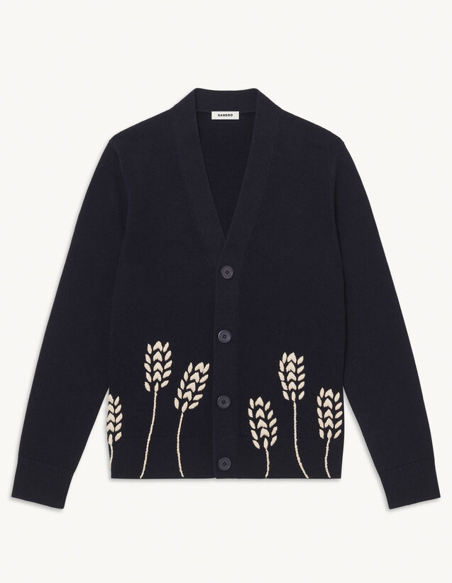 Wool Cardigan With Embroidery : Sweaters & Cardigans color Navy Blue