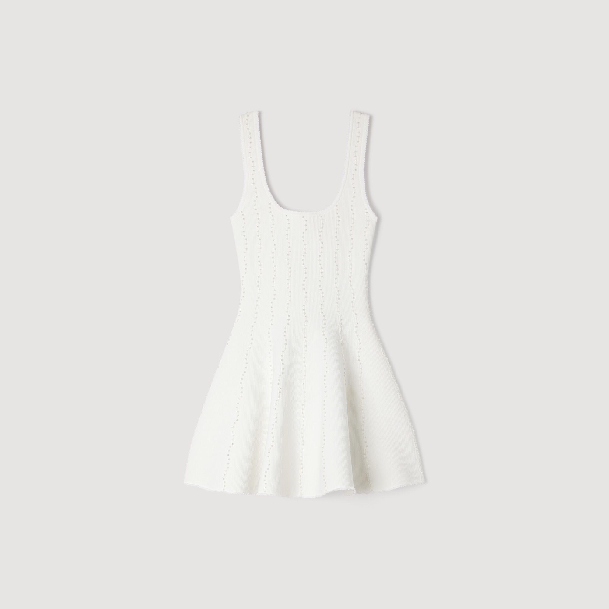 Beaded Knit Short Dress : Dresses color white