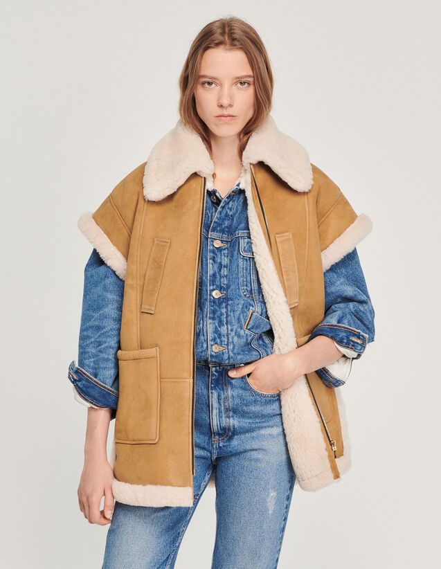 Sheepskin Vest : Coats color Camel