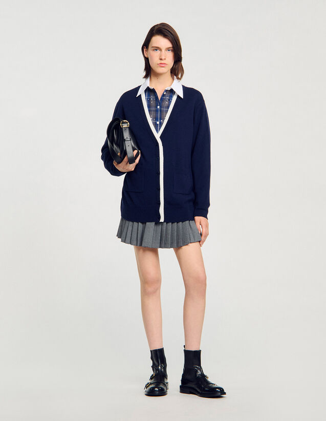 Long Two-Tone Cardigan - SFPCA01296 | sandro-paris.com Long Two-Tone Cardigan : Sweaters & Cardigans color Navy Blue