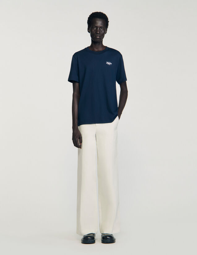 T-Shirt With Appliqué Logo - SHPTS01722 | sandro-paris.com T-Shirt With Appliqué Logo : T-shirts & Polo shirts color Midnight Blue