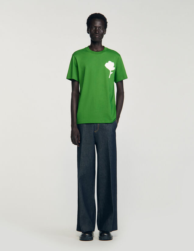 T-Shirt With Flower Patch - SHPTS01734 | sandro-paris.com T-Shirt With Flower Patch : T-shirts & Polo shirts color Chambray
