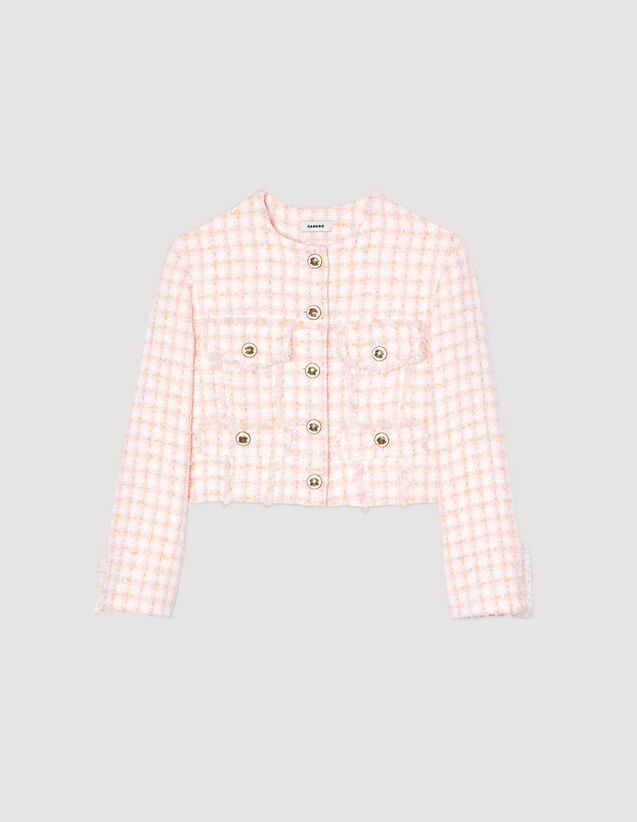 Cropped Decorative Tweed Jacket : Blazers & Jackets color Light Pink