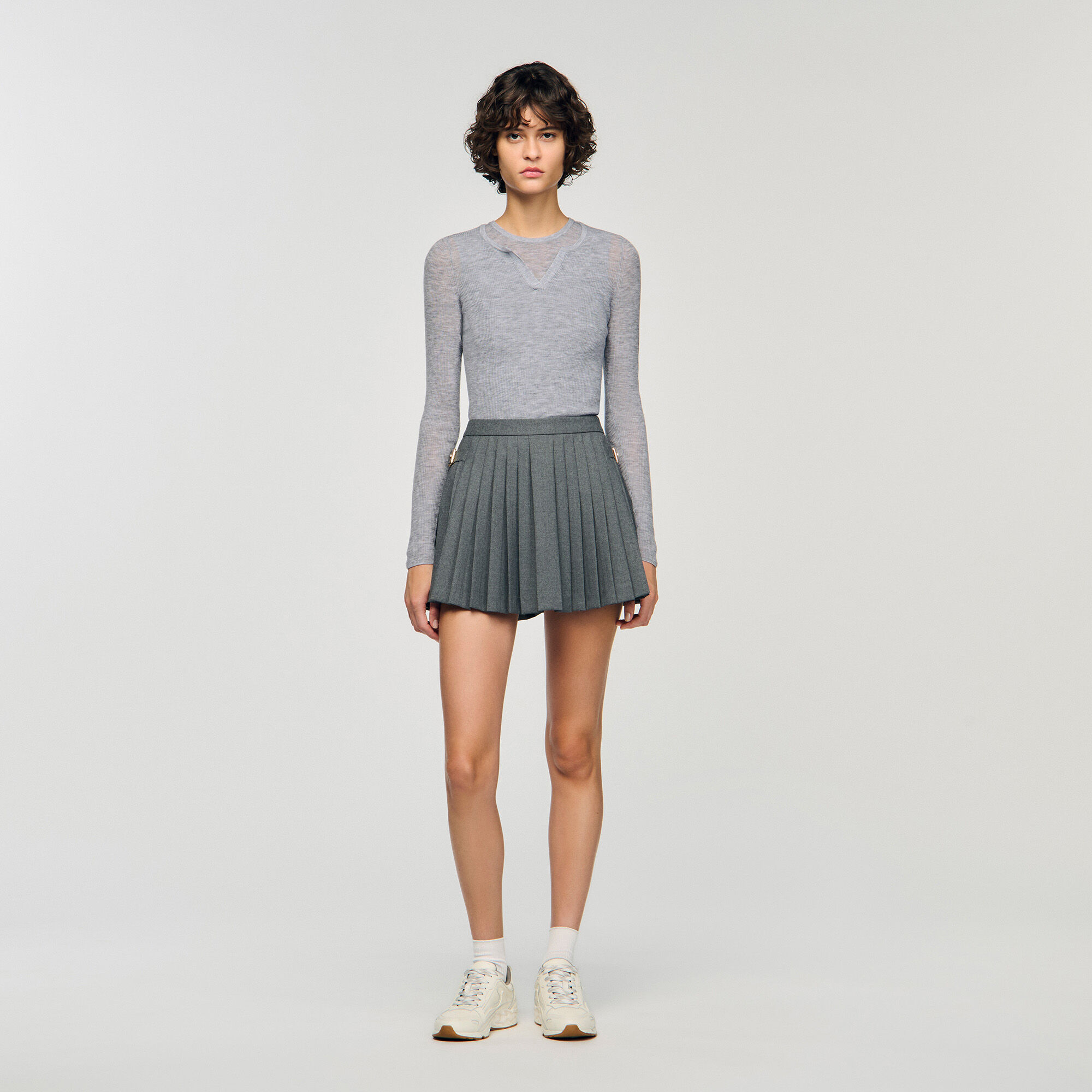 Wool Layered Effect Jumper : Sweaters & Cardigans color Grey