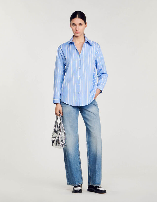 Stripy Shirt With Open Lace Back : Tops & T-shirts color Blu / White