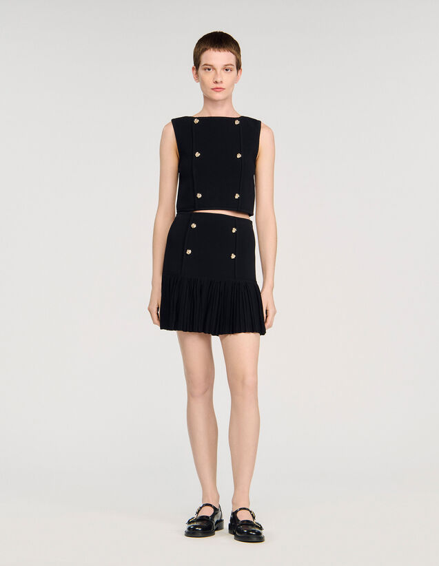 Short Pleated Knit Skirt - SFPJU01504 | sandro-paris.com Short Pleated Knit Skirt : Skirts & Shorts color Black