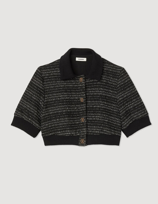Cropped Tweed Short-Sleeved Jacket : Blazers & Jackets color Black