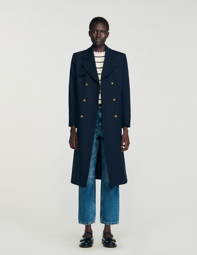 Long Double-Breasted Coat - SFPOU00777 | sandro-paris.com Long Double-Breasted Coat : Coats color Brown