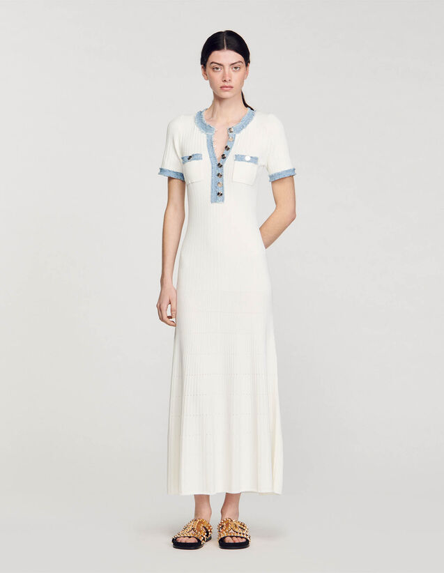 Knit And Denim Midi Dress : Dresses color white