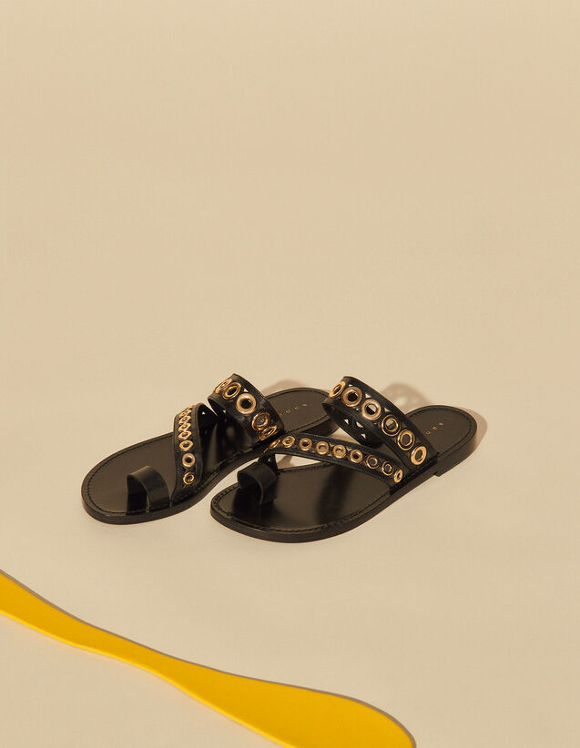 Leather Sandals With Eyelets : 50%off color Black