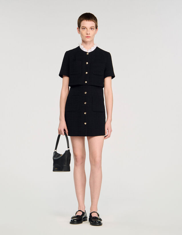 Short Dress With Detachable Collar - SFPRO04617 | sandro-paris.com Short Dress With Detachable Collar : Dresses color Black