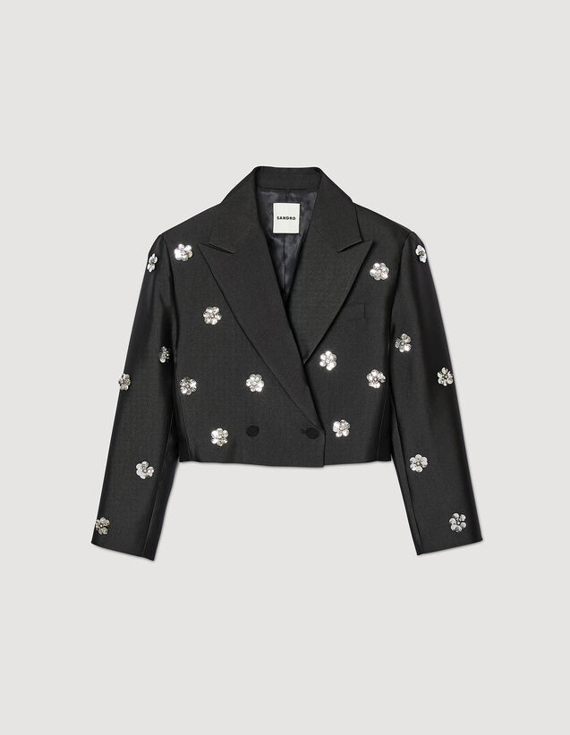 Short Satin-Look Floral Jacket : Blazers & Jackets color Black