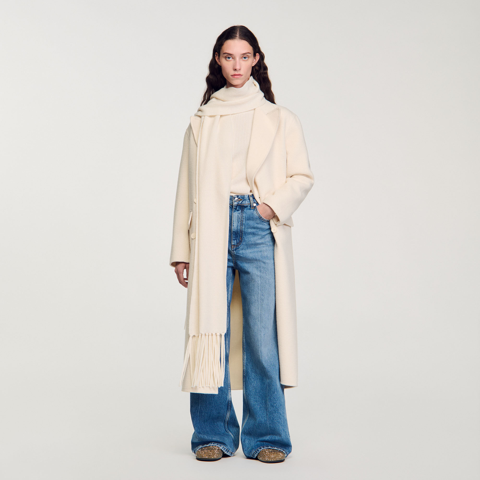 Long Wool-Blend Coat : Coats & Jackets&nbsp; color Ecru