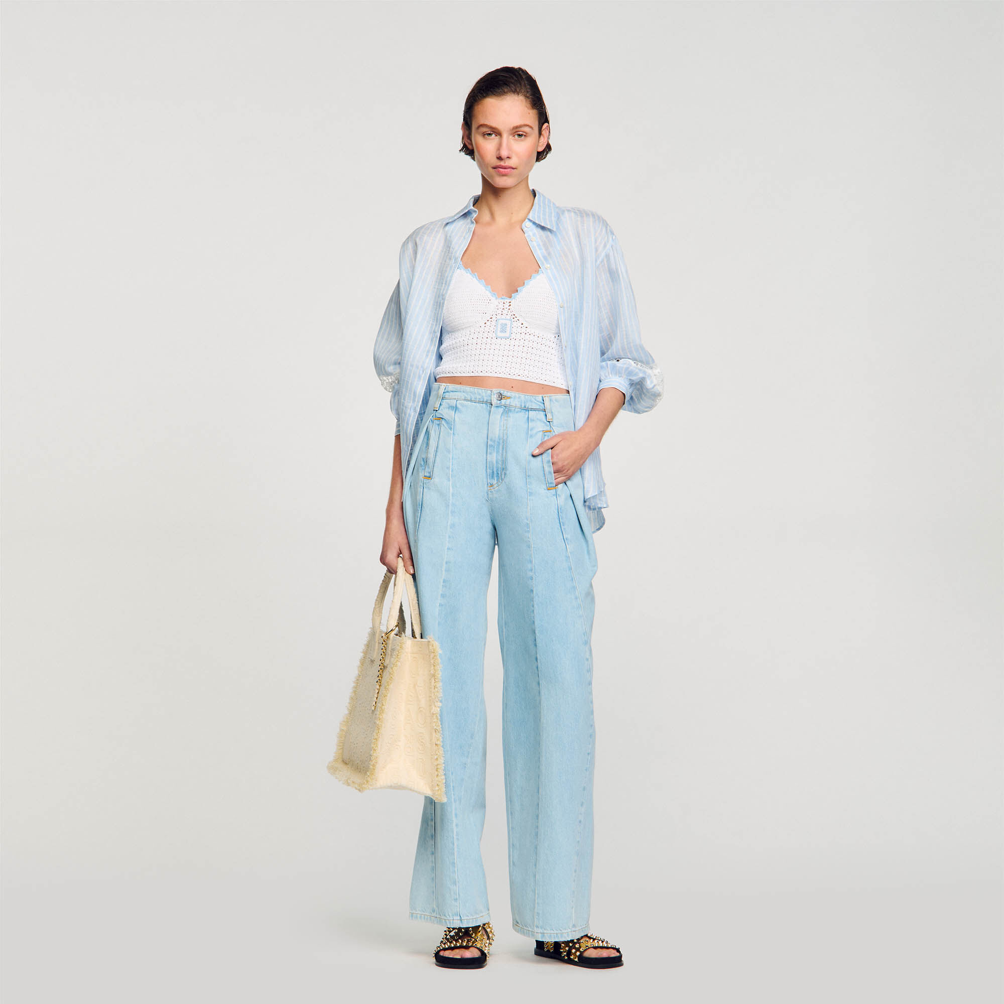 Crochet Crop Top : Sweaters & Cardigans&nbsp; color white