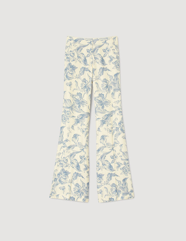 Flower Print Trousers : Pants color Ecru / Bleu