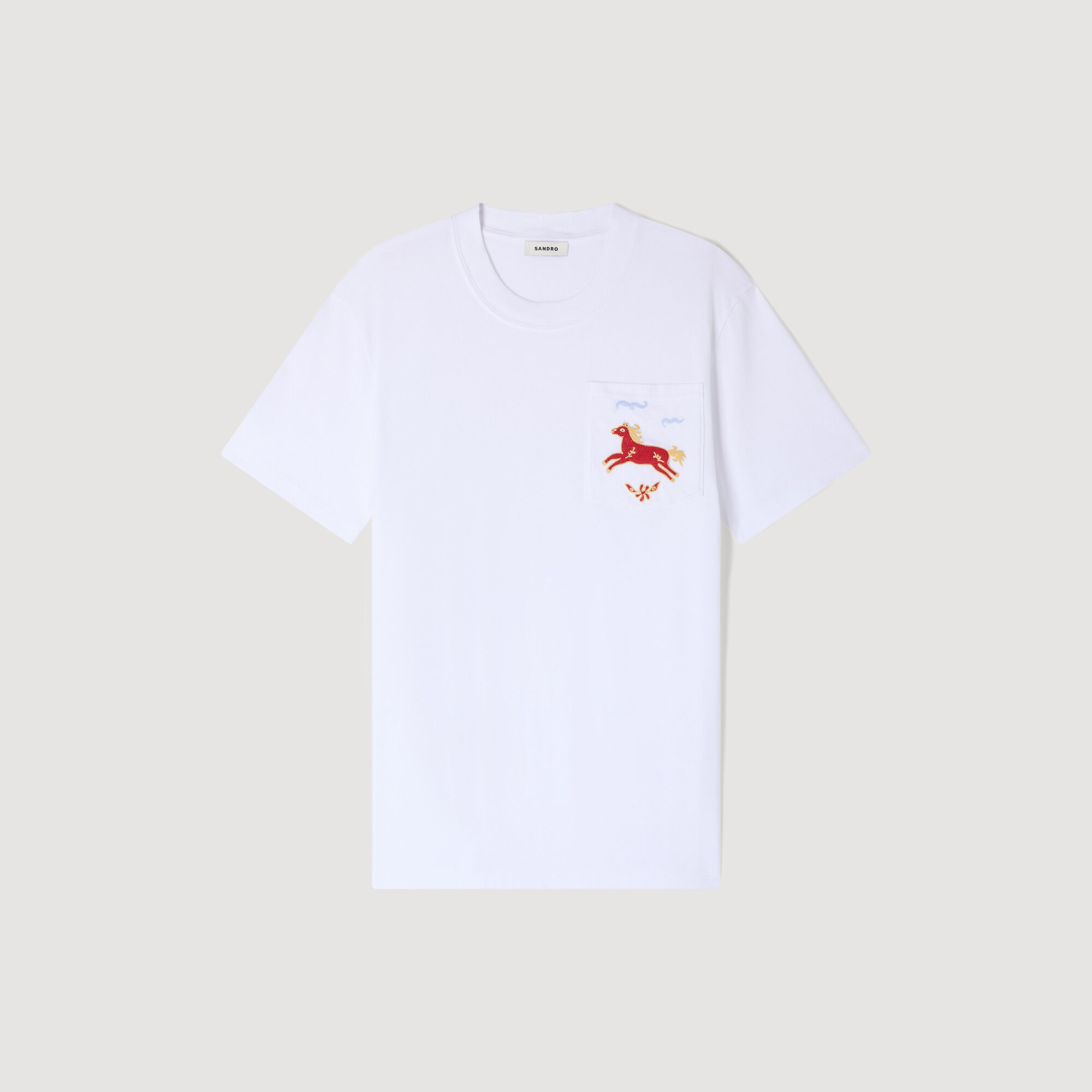Embroidered Horse Cotton T-Shirt : T-shirts & Polo shirts color white